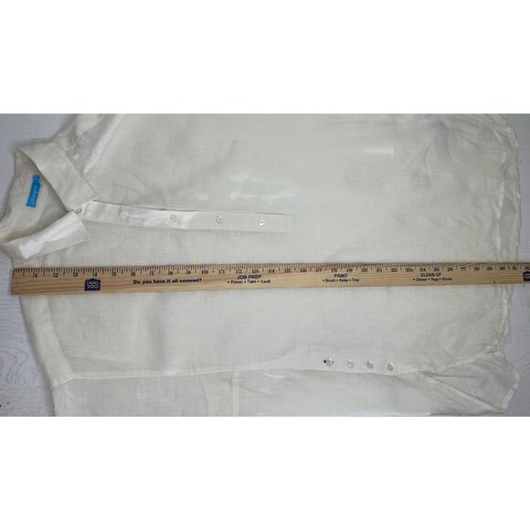 J. McLaughlin Fallon Blouse 100% Linen Off White Button Closure Accents Casual S - Picture 10 of 11